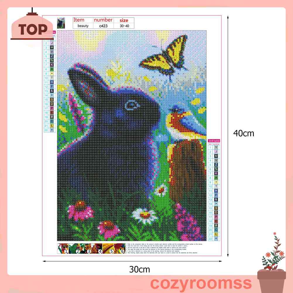 Tranh Đính Đá Kim Cương Toàn Bộ 5D DIY Hình Vẽ Thỏ