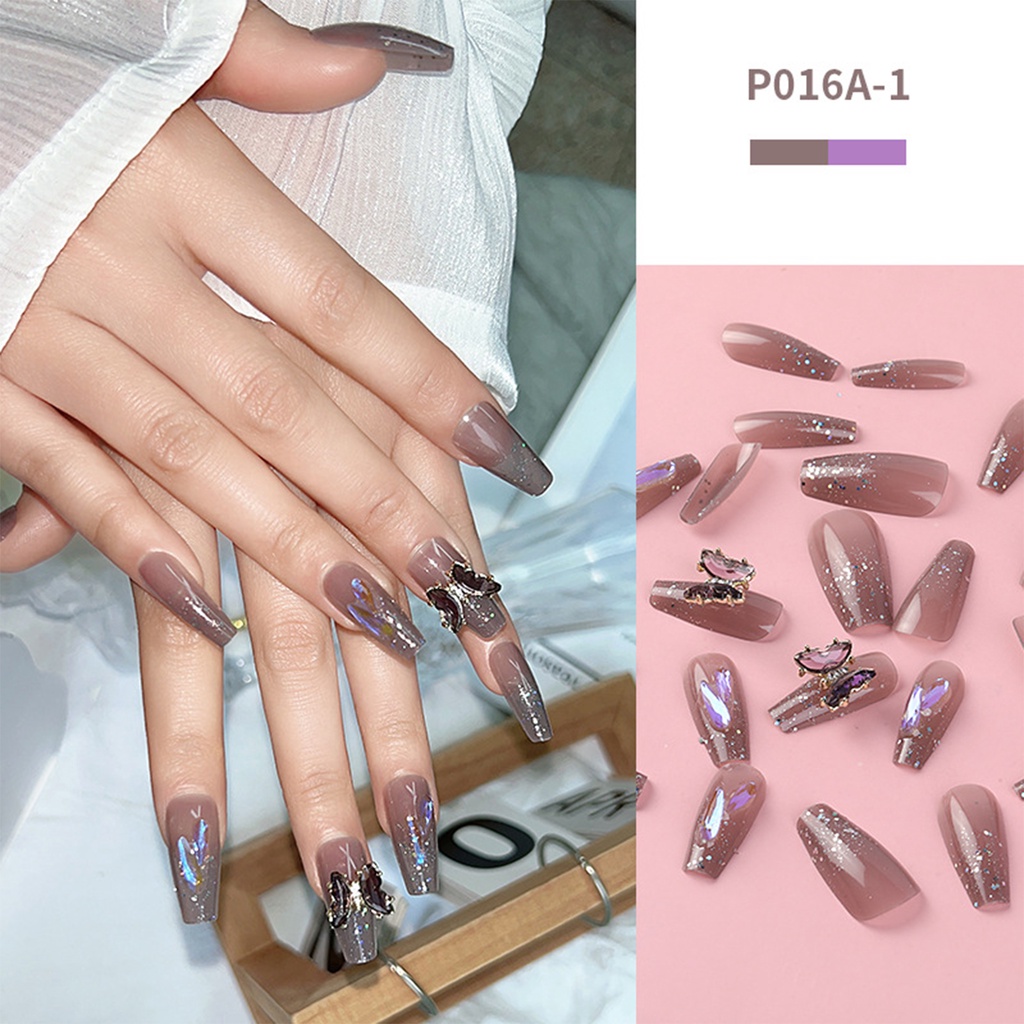 Bộ 24 Móng Tay Giả Bao Phủ Toàn Diện Đính Đá Trang Trí DIY