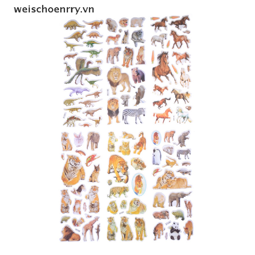 Bộ 6 Tấm Hình Dán Hình Động Vật Hoang Dã Dùng Làm Quà Tặng Cho Bé