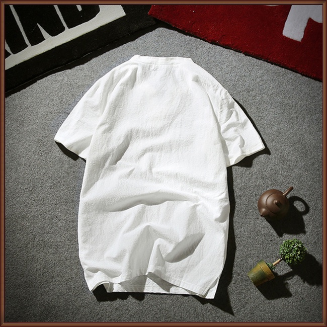 Áo Thun Cotton Lanh Cổ Chữ V Tay Ngắn Màu Sắc Trơn Thời Trang Mùa Hè Cho Nữ