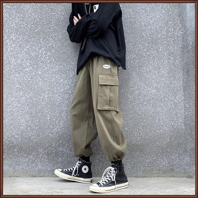 Quần Dài Dáng Rộng Lưng Thun Nhiều Túi Màu Sắc Đơn Giản Cho Nam