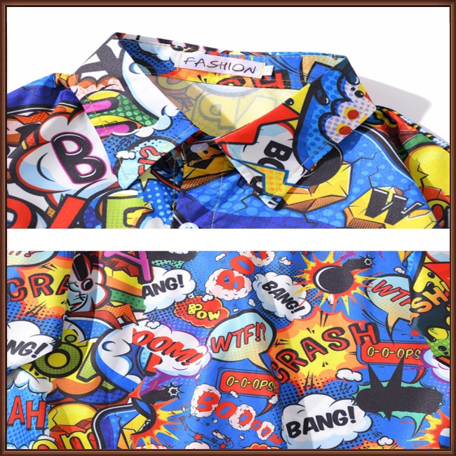 Áo Sơ Mi Ngắn Tay Dáng Rộng In Họa Tiết Hoạt Hình Graffiti Cá Tính Cho Nam