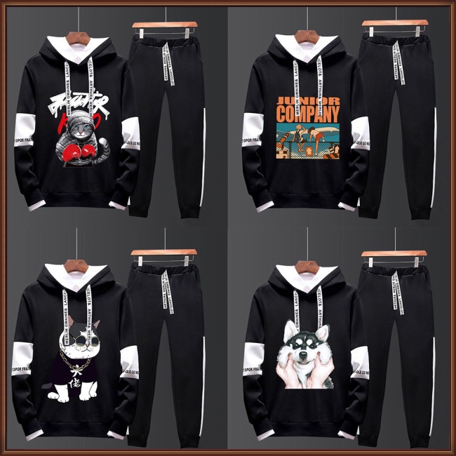 Bộ Áo Hoodie Dài Tay + Quần Thể Thao Phối Dây Rút Cá Tính Dành Cho Nam