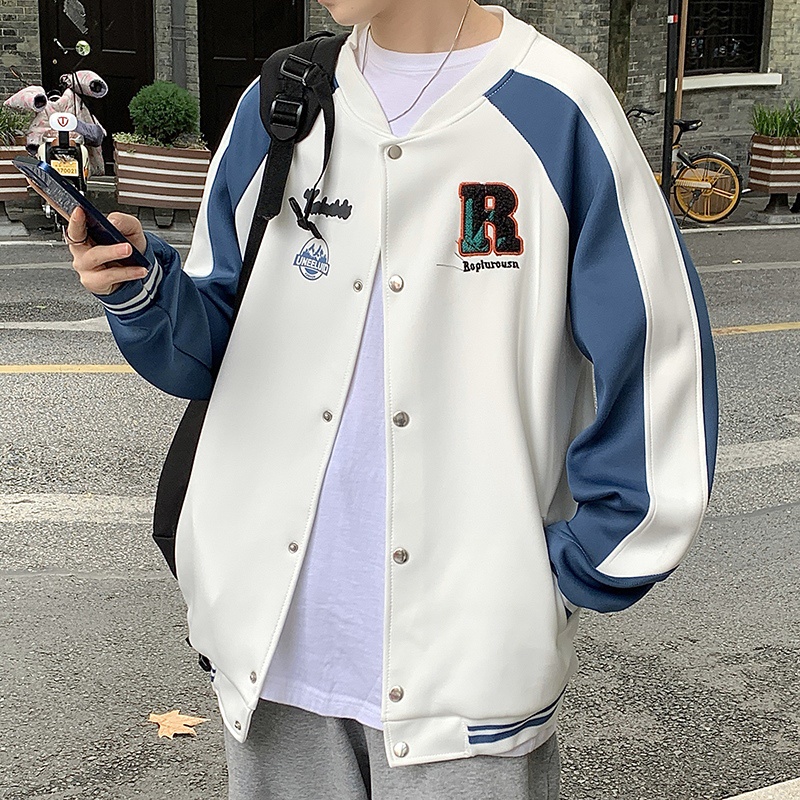 Áo Khoác Bóng Chày Dáng Rộng Màu Sắc Tương Phản Thời Trang Dành Cho Nam Giới