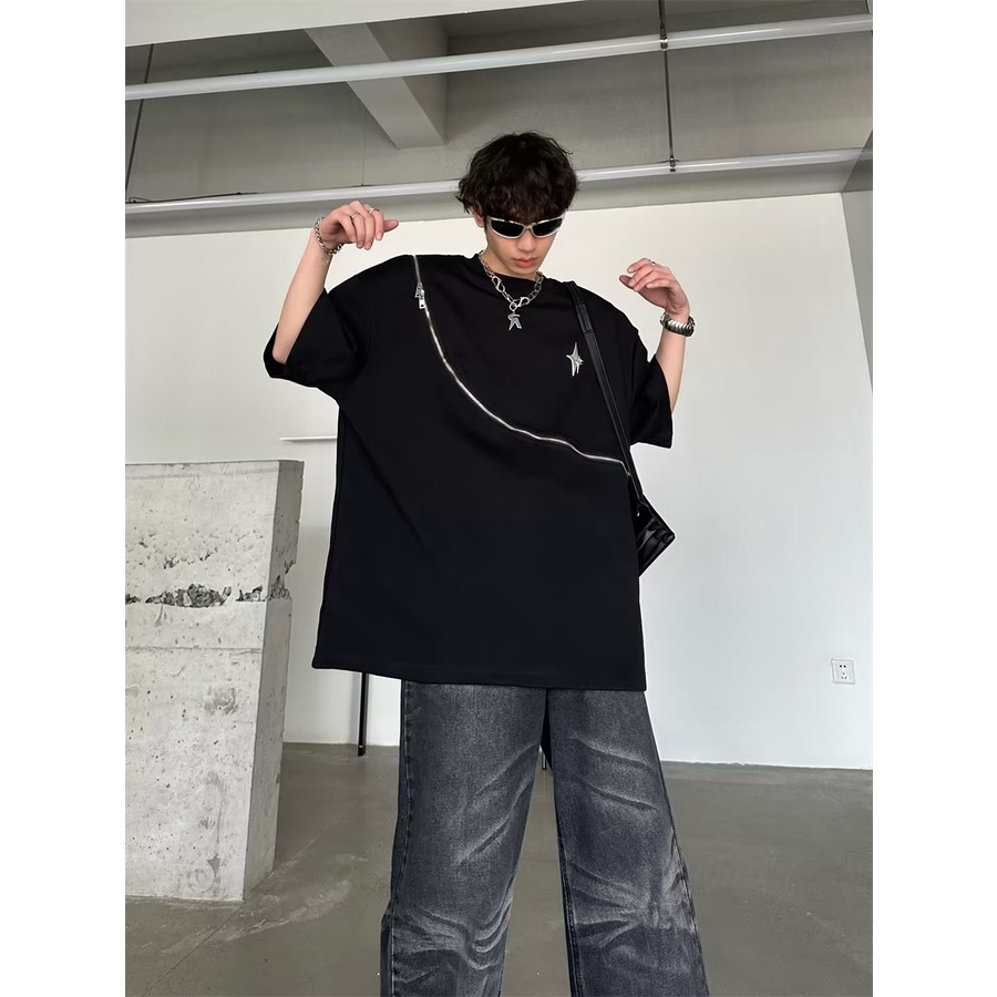 Áo Thun Ngắn Tay Có Khóa Kéo Thiết Kế Thời Trang Cho Nam