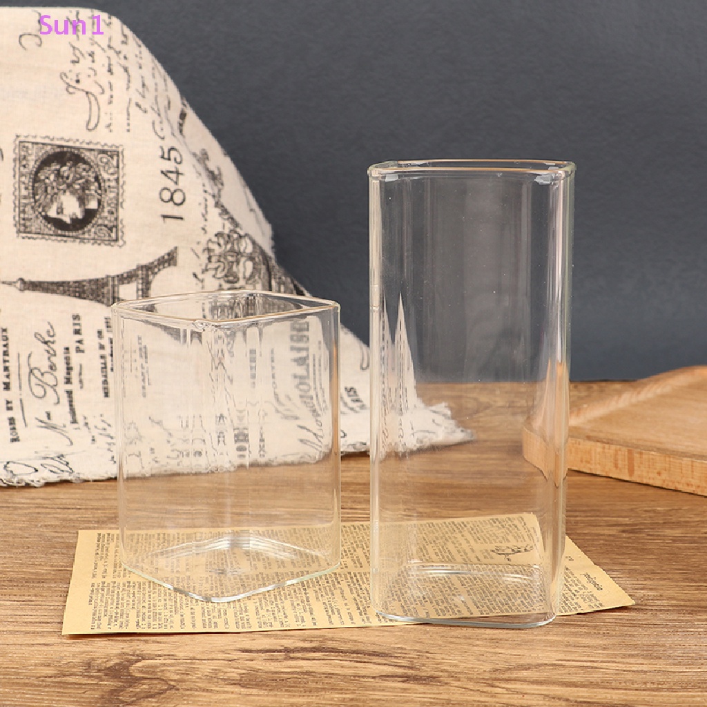 Cốc Thủy Tinh Hình Vuông Trong Suốt Sun1 &gt; Chịu Nhiệt Tốt Đựng Nước Ép / Cà Phê / Nước Ép Có Ống Hút