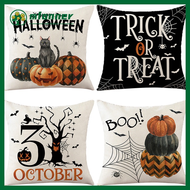 Bộ 4 Vỏ Gối Sofa Kích Thước 45X45Cm Họa Tiết Halloween