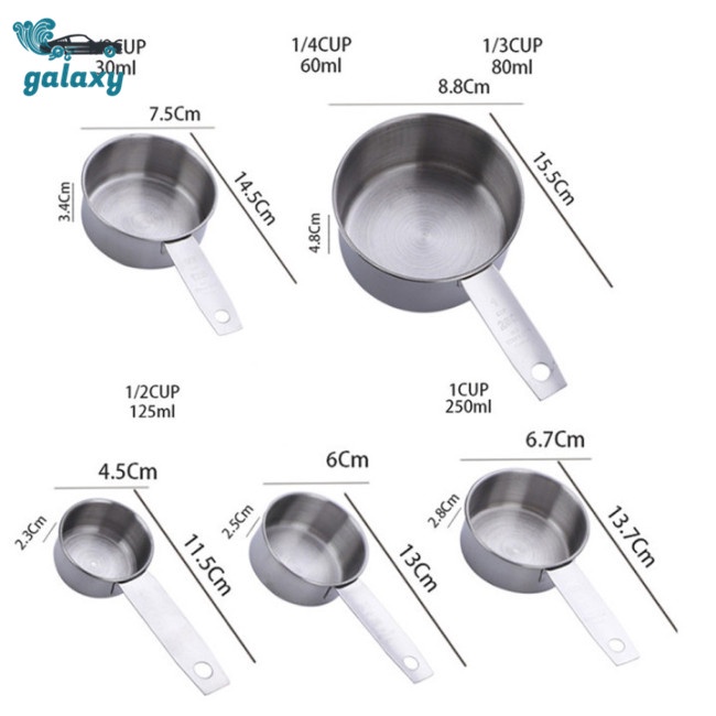 Galaxy Bộ 5 Cốc Đo Lường Bằng Thép Không Gỉ Tráng Gương Nhiều Mẫu Mã