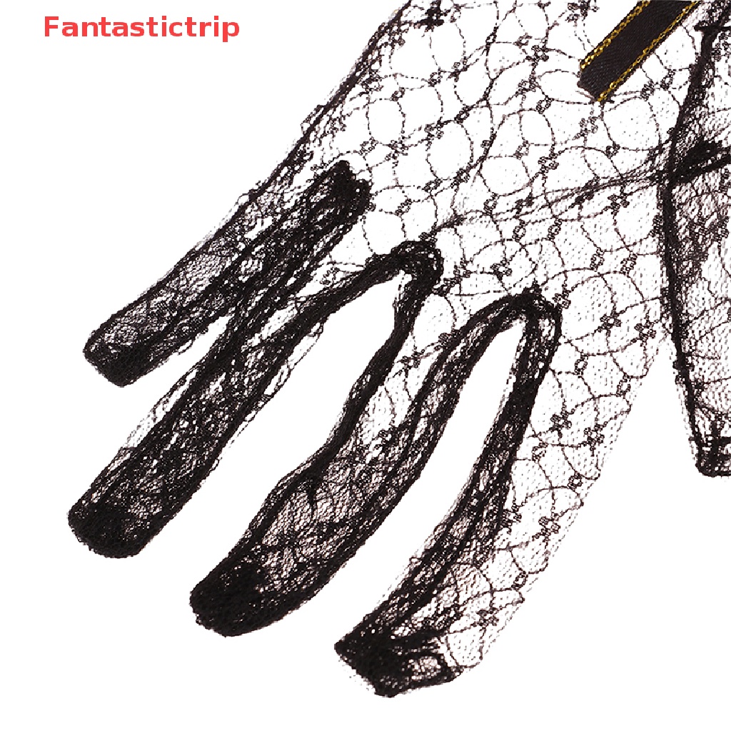 1 Đôi Găng Tay Lưới Đính Hoa Trắng Đen Phong Cách Lolita Mới