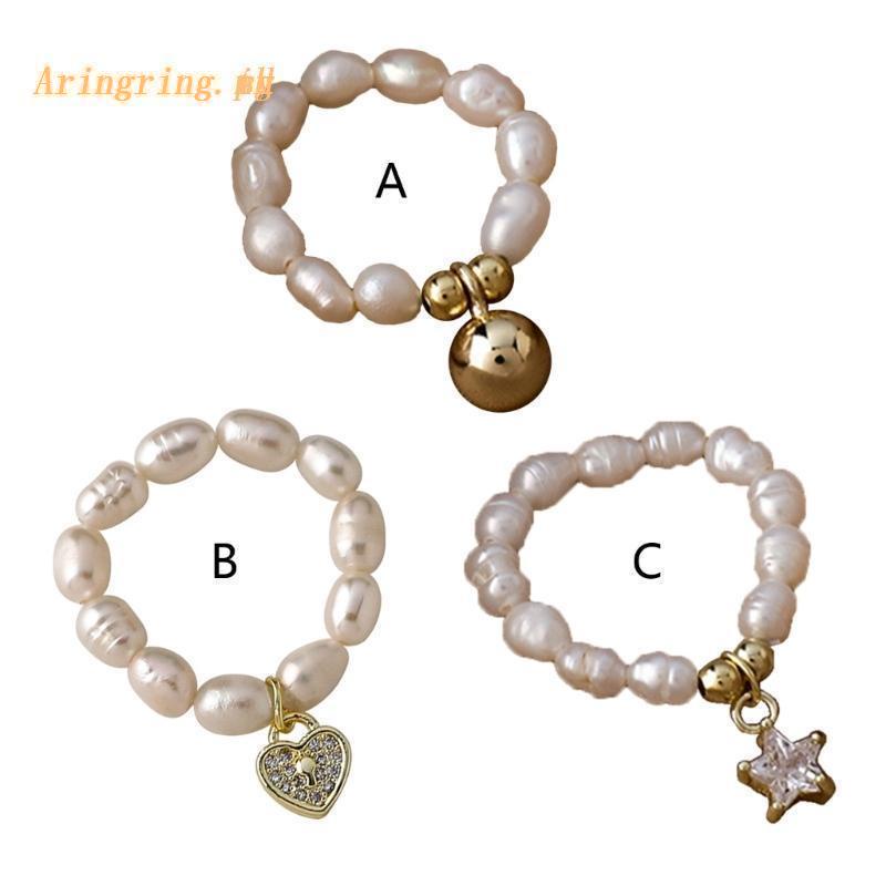 Nhẫn Hình Ngôi Sao / Trái Tim Đính Ngọc Trai Phong Cách Hàn Quốc Cho Nữ