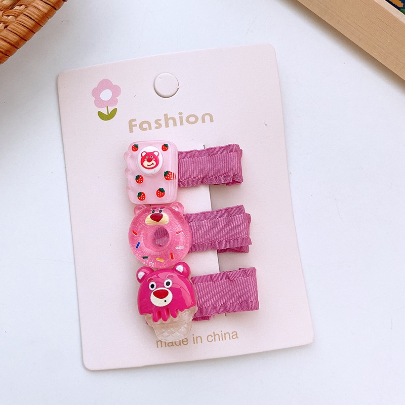 Set 3 Kẹp Tóc Hình Chú Gấu / Quả Dâu Tây / Chú Vịt Đáng Yêu Thời Trang Cho Bé Gái