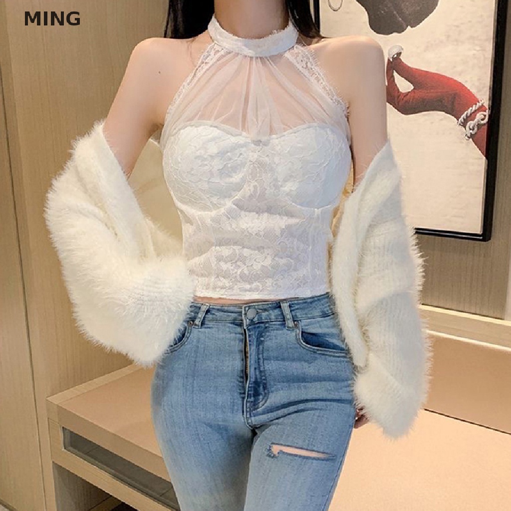 Áo Lửng Không Tay Phối Ren Lưới Thời Trang Quyến Rũ Dành Cho Nữ