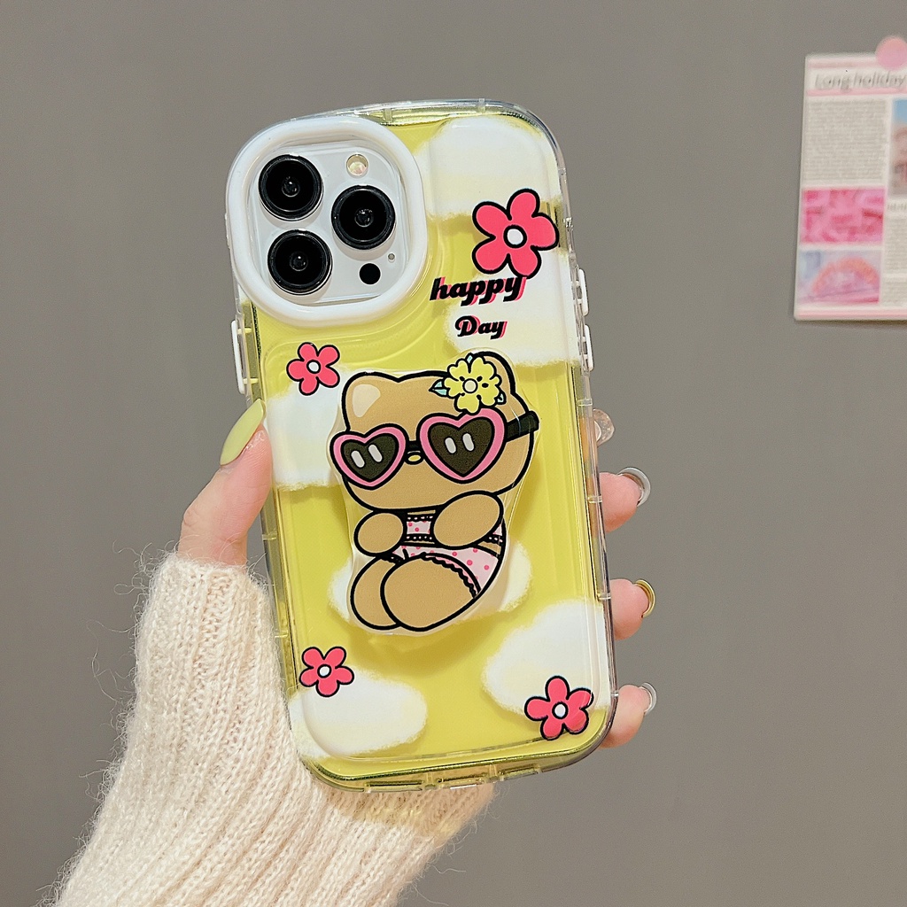 Ốp Điện Thoại TPU Dẻo Trong Suốt Họa Tiết Hoạt Hình Hello Kitty Dễ Thương Kèm Giá Đỡ Cho iPhone 14 13 12 11 PRO MAX