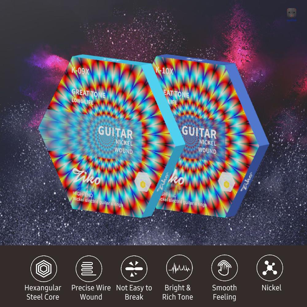 Set 6 Dây Đàn Ghi Ta Điện ZIKO K-10X (. 010-.046) Lõi Thép Niken Lục Giác Sáng Và Giàu Tông Màu