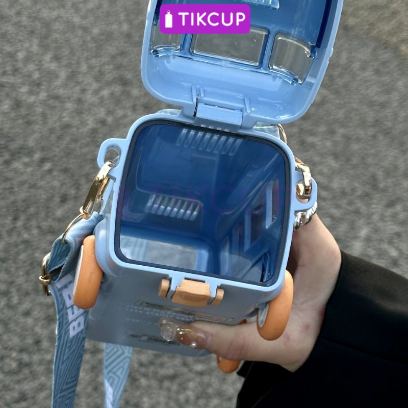 TIKCUP Bình Nước Hình Xe Buýt đáng Yêu Cho Bé Có Dây đeo đi Kèm Tặng Sticker