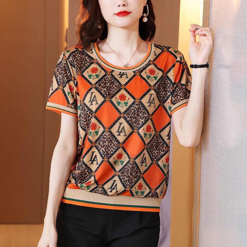 Áo Thun Tay Ngắn Dáng Rộng In Họa Tiết Thời Trang Mùa Hè Cho Phụ Nữ Trung Niên