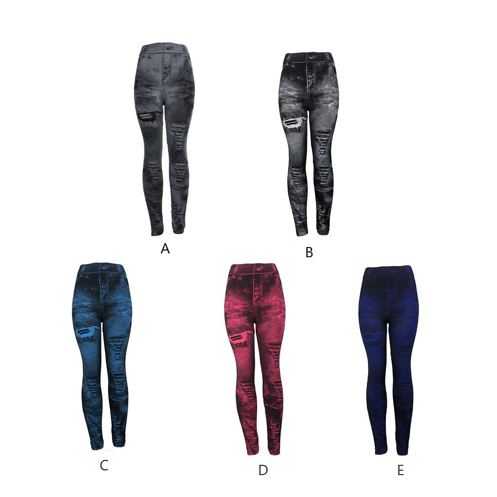Quần Legging Giả Jean Lưng Cao Dáng Ôm Co Giãn Gợi Cảm Cho Nữ