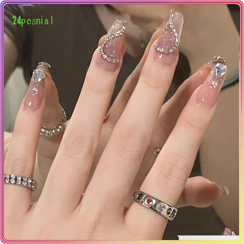 Móng Tay Dạng Chuỗi Dài Mặt Trái Tim Giọt Nước Màu Galaxy Thời Trang Cho Ngày Lễ Tình Nhân