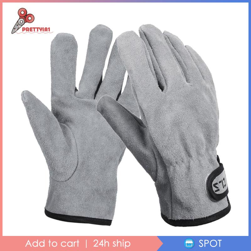 [Prettyia1] Găng Tay Làm Vườn Bằng Da Chịu Nhiệt Chống Cháy