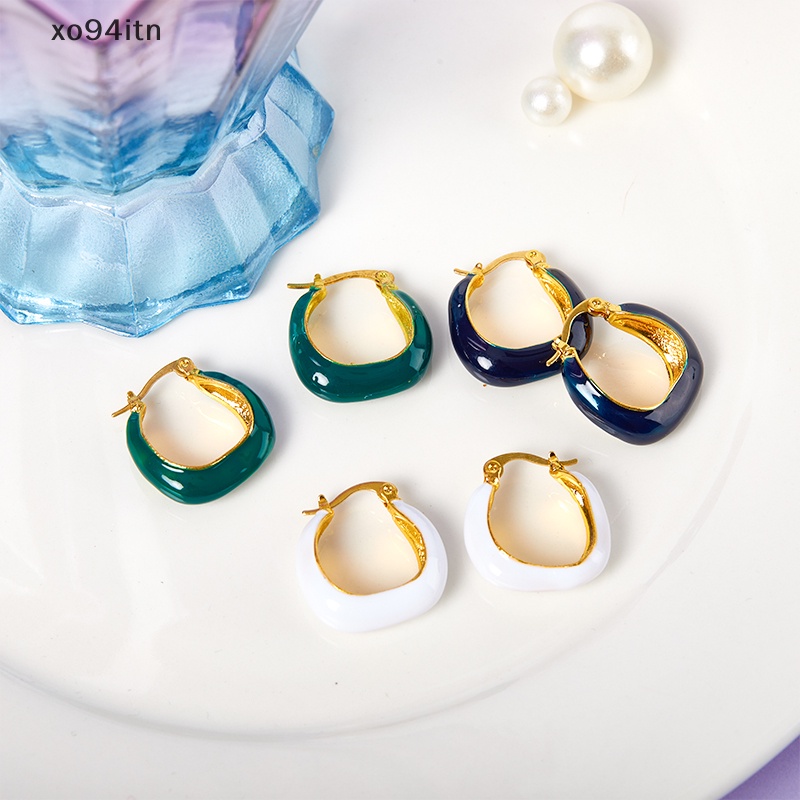 1 Đôi Bông Tai Tròn Bằng Hợp Kim Màu Xanh Lá Cây Phong Cách Hàn Quốc Vintage Thanh Lịch Dành Cho Nữ