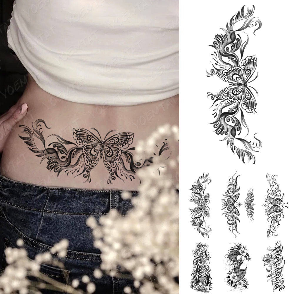 Hình Xăm Dán Tạm Thời Henna Bướm Hoa Sen Chống Thấm Nước
