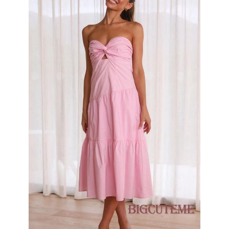 [] - Đầm Ống Dài Hở Lưng Xếp Ly Màu Trơn Mùa Hè Cho Nữ Đi Tiệc Cocktail