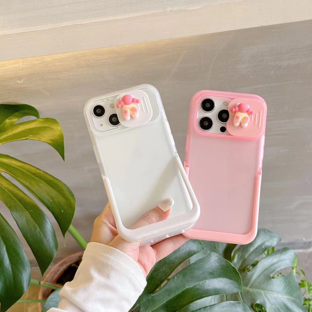 Ốp Điện Thoại TPU Mềm Trong Suốt Có Cửa Sổ Kéo 3D Dễ Thương Cho iPhone 14 12 11 13 Pro Max 14 Plus XR XS Đứng