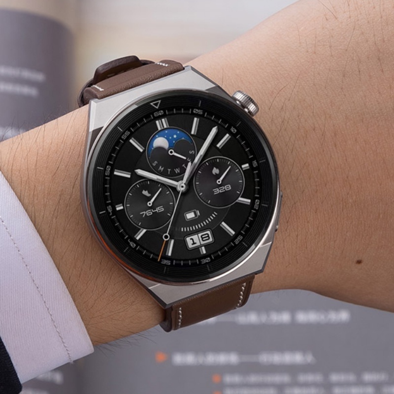 Dây Đeo Đồng Hồ Bằng Da 22mm Màu Xám / Nâu Cho Huawei Gt3 46mm Gt 2 Pro