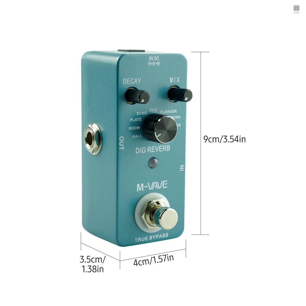 M-vave DIG Reverb Bàn Đạp Hiệu Ứng Âm Thanh Kỹ Thuật Số 9 Loại Decay &amp; Mix Điều Khiển True Bypass Vỏ Kim Loại