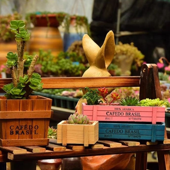 ​​​​Mô Hình Tiểu Cảnh "Chậu Gỗ Hình Chữ Nhật Vintage Mini" Trang Trí Sen Đá, Sân Vườn/ Chậu Cây, DYI, Terrarium