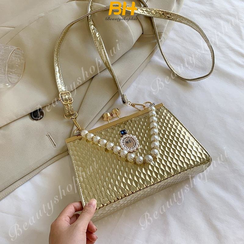 Túi Đeo Chéo Một Bên Vai Hình Vuông Nhỏ Đính Ngọc Trai Thời Trang 2023 Dành Cho Bạn Nữ