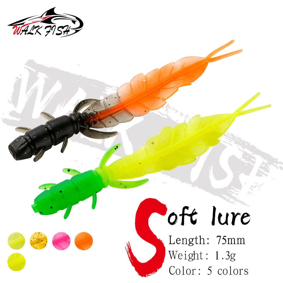 Set 5 Mồi Câu Cá Giả Hình Con Sâu Bằng Silicon Mềm 75mm 1.3g