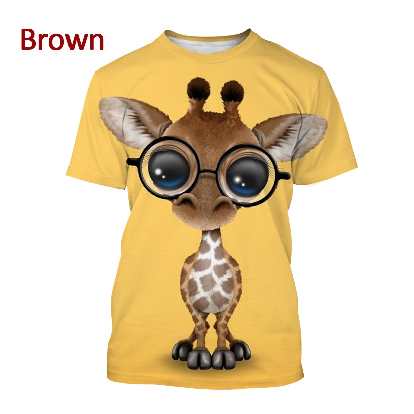 Áo Thun Tay Ngắn Cổ Tròn In Hình Hươu Cao Cổ 3D Phong Cách Hip hop Thời Trang Mùa Hè Cho Nam|Áo Thun Tay Ngắn In Hình Dễ Thương Cho Bé