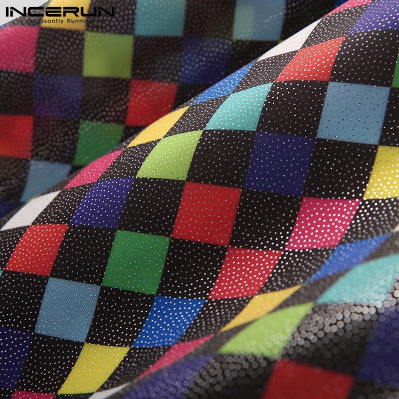 Quần yếm INCERUN không tay dáng chữ U họa tiết sọc caro thời trang cá tính cho nam