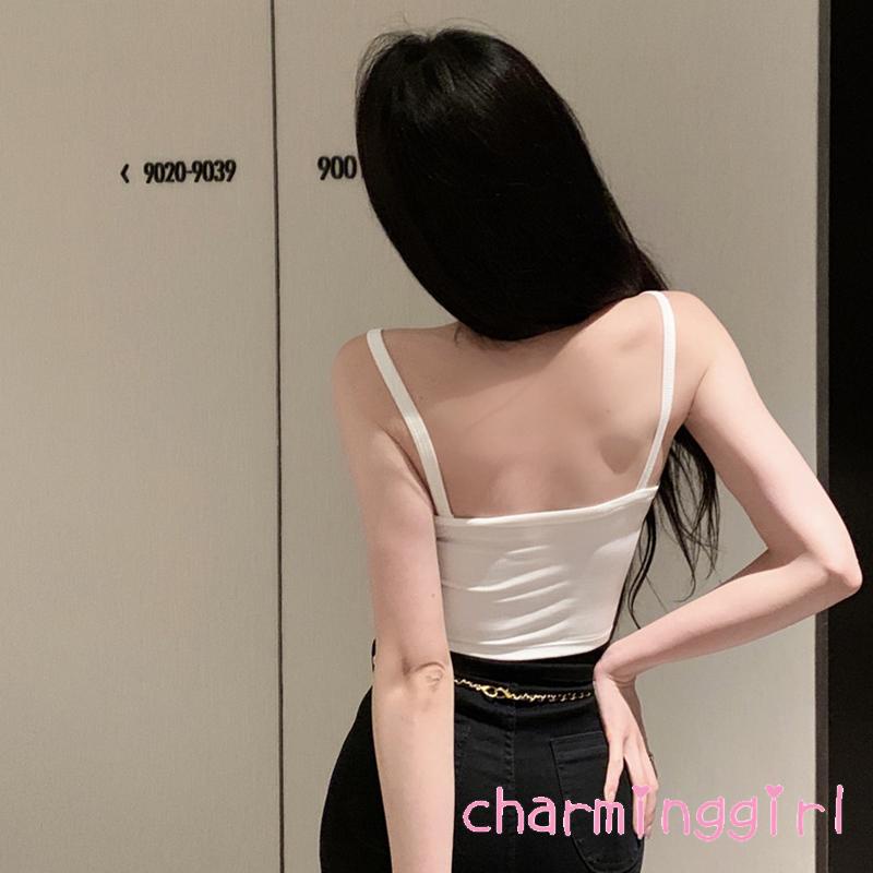 Áo Croptop Hai Dây Có Mút Đệm Màu Sắc Đơn Giản Dành Cho Nữ