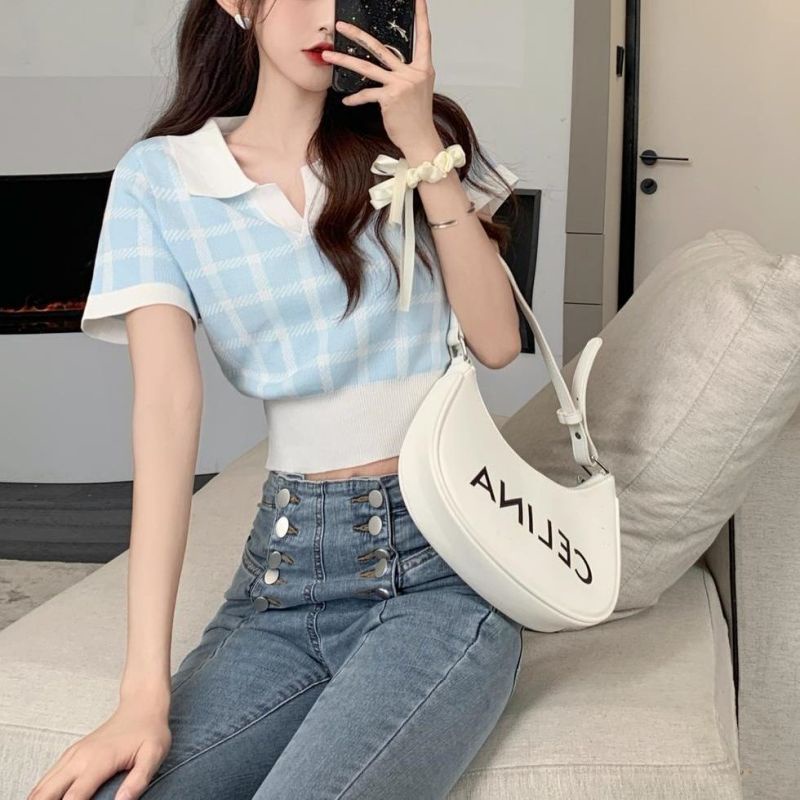 Áo polo Dệt Kim Tay Ngắn Thời Trang Mùa Hè Dành Cho Nữ