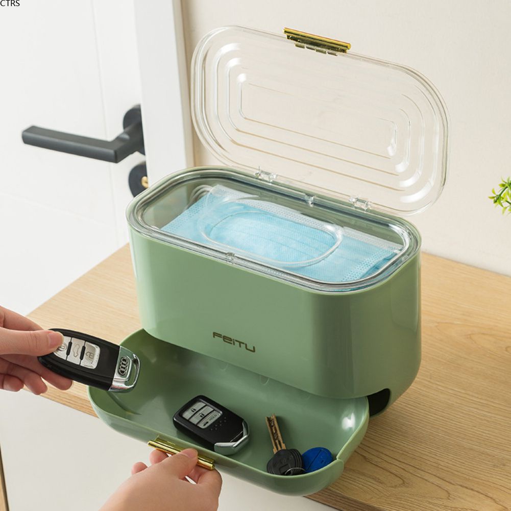 Hộp Sắp Xếp Chống Bụi Để Bàn Đa Năng Mới Nhất/Hộp Đựng Khẩu Trang & Vệ Sinh & Trang Điểm Có Nắp Giỏ Đựng Đồ Vật Nhỏ Chìa Khóa Hành Lang Gia Dụng