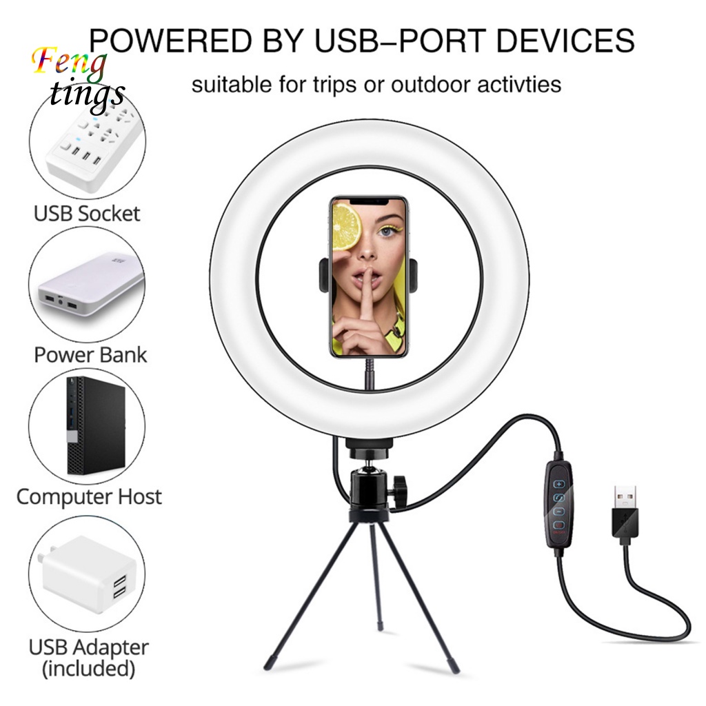 Đèn LED Hình Tròn Kèm Giá Đỡ Điện Thoại Dùng Chụp Ảnh / Quay Video