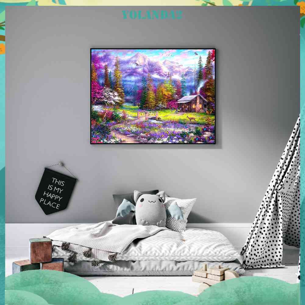 Bộ Tranh Đính Đá 5D Tự Làm Toàn Diện Họa Tiết Khu Vườn Tím Trang Trí Nhà Cửa