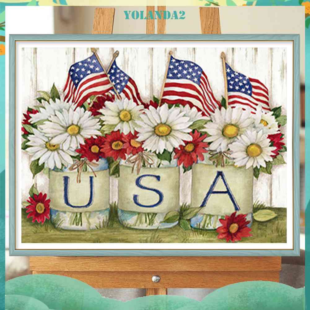 Tranh Đính Đá Kim Cương Toàn Bộ 5D DIY Hình Cờ Mỹ