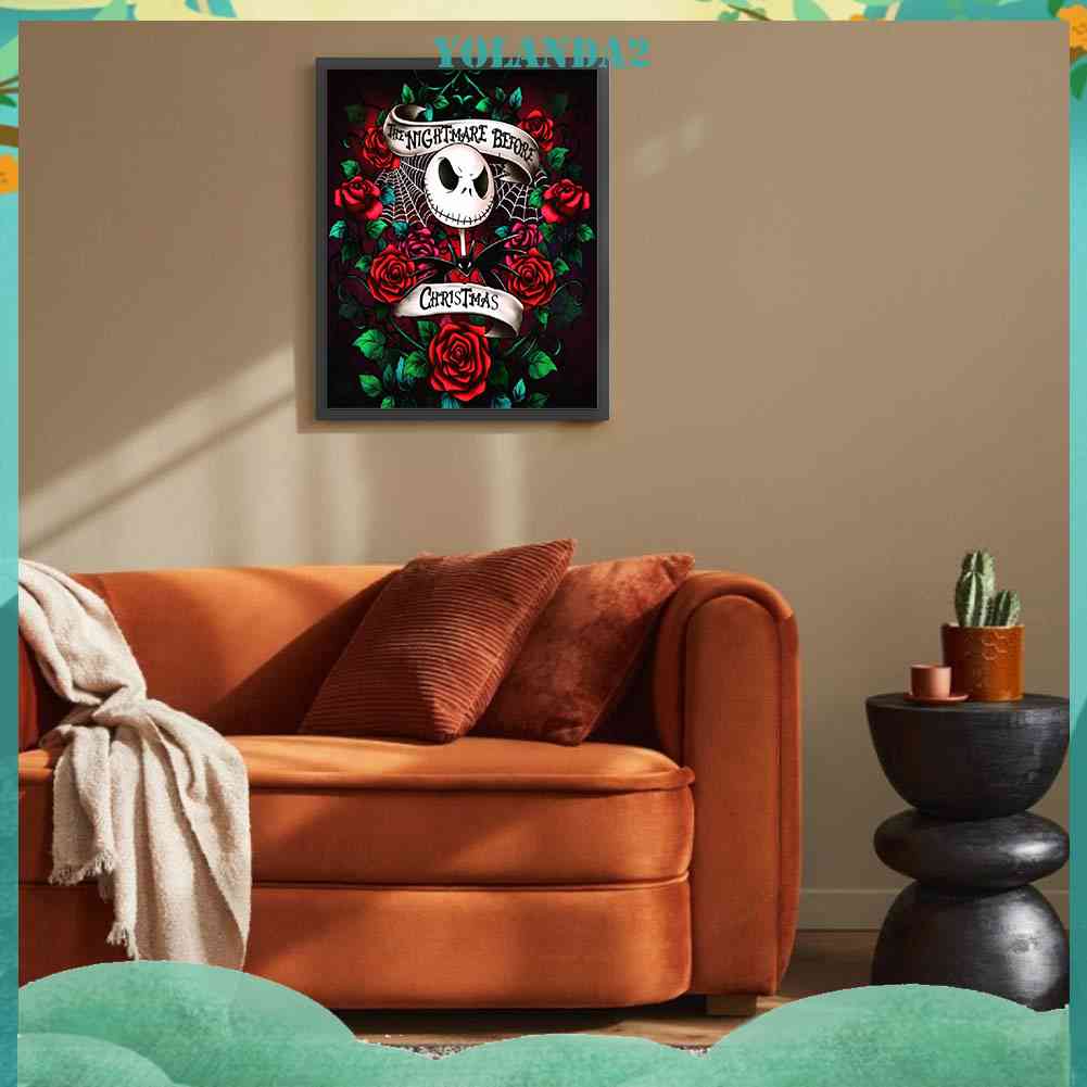 Tranh Đính Đá Kim Cương Toàn Bộ 5D DIY Hình Đầu Lâu Hoa Hồng