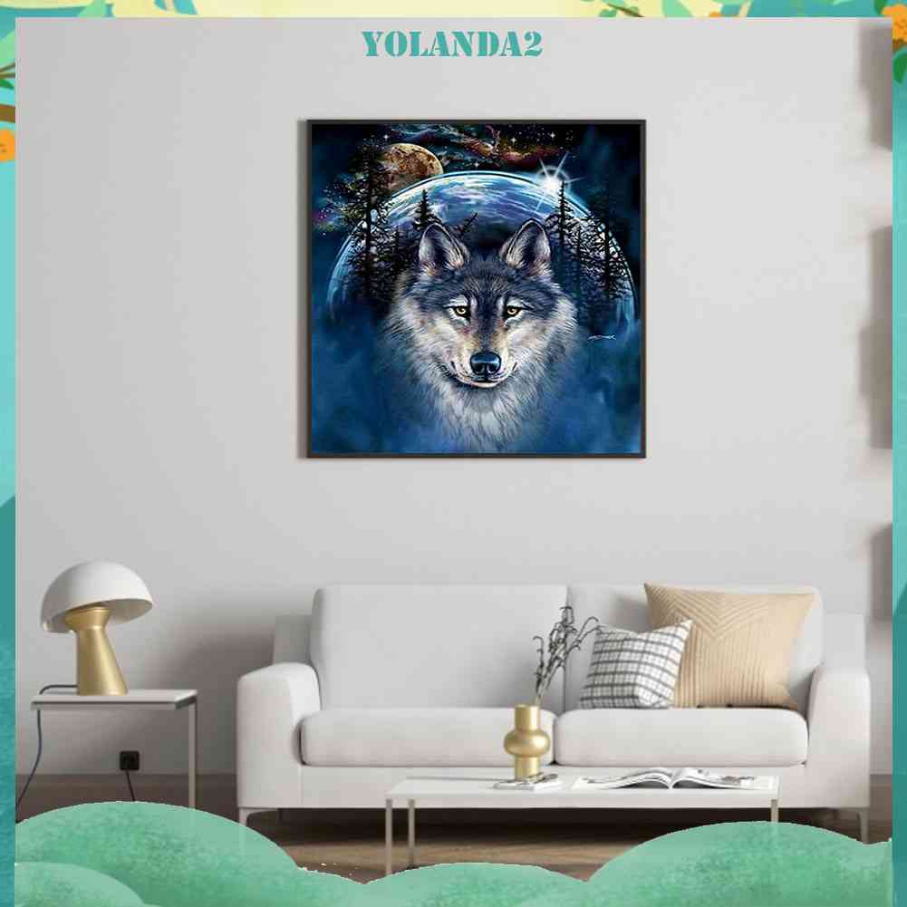 Bộ Tranh Đính Đá 5D Tự Làm Toàn Diện Họa Tiết Sói Độc Đáo