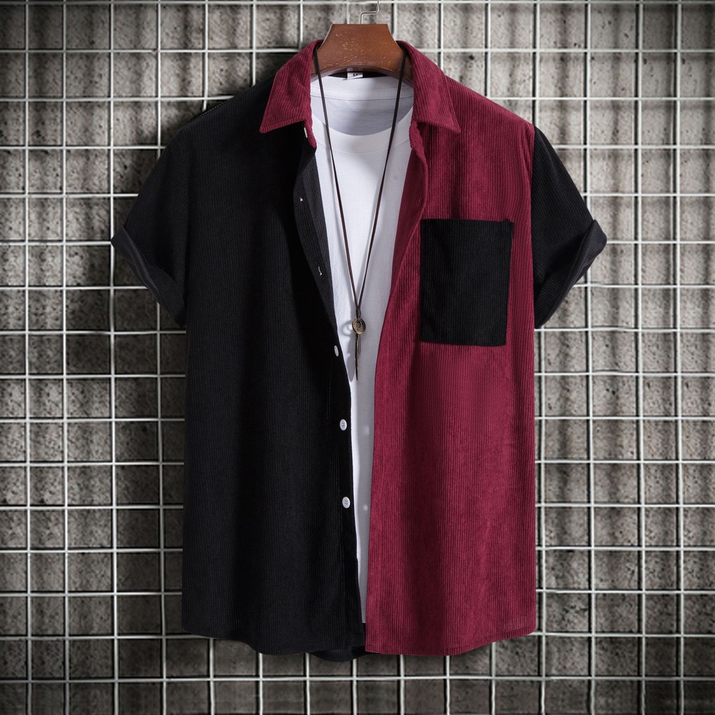 Áo Sơ Mi Nam Vải Nhung Cao Cấp Tay Ngắn Cài Nút Nhiều Màu Sắc Có Túi Plus Size Đỏ / Nâu / Xanh Lá / Tím Thời Trang Mùa Hè Mới 2023