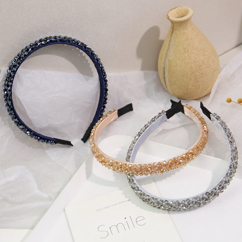 Băng Đô Cài Tóc Bản Rộng Màu Trơn Đính Đá Thời Trang Cho Nữ