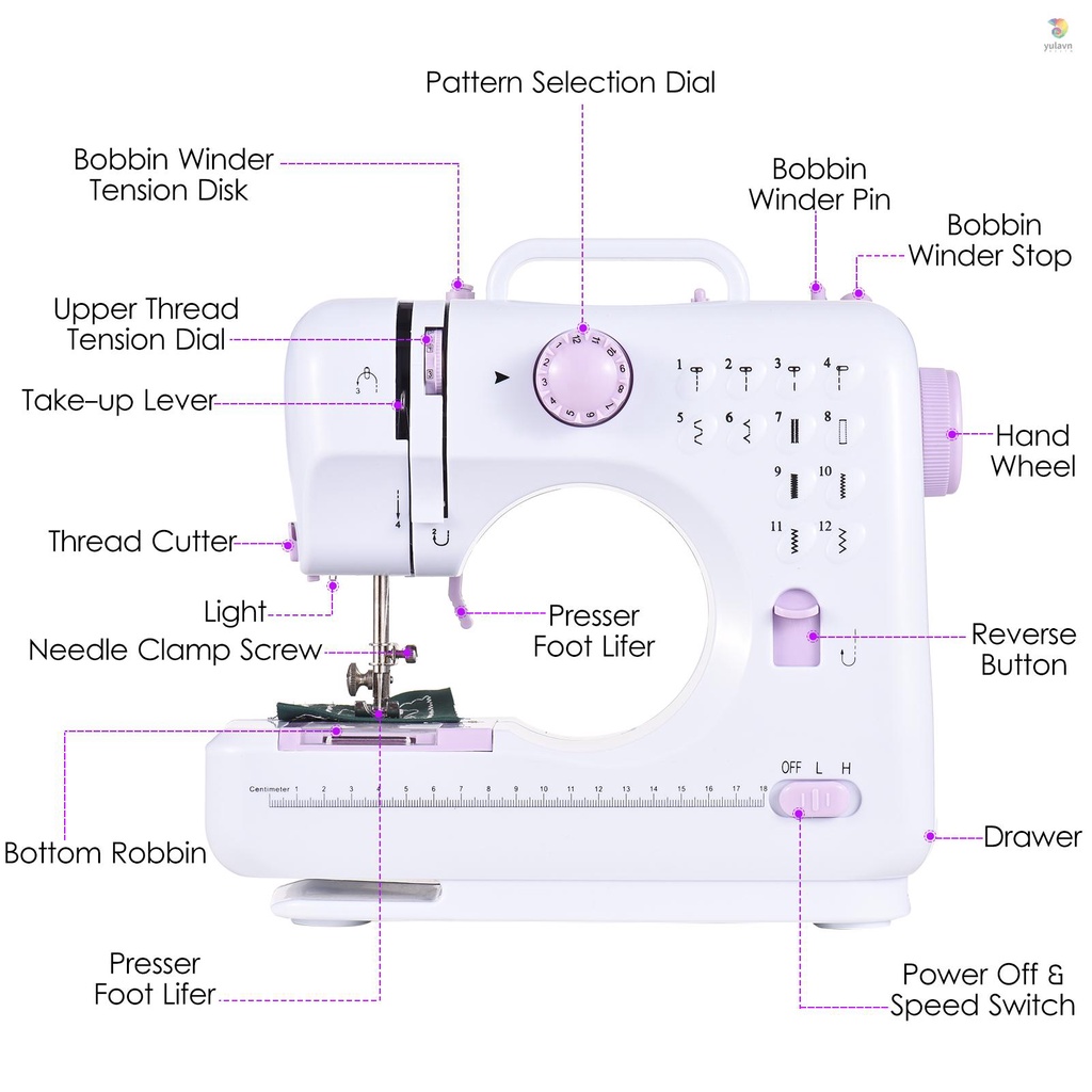 Bàn Đạp Chân Máy May Gia Dụng Đa Năng 2 Tốc Độ Điều Chỉnh Được 12 Khâu Có Đèn LED + 172 Phụ Kiện Bằng Da Dành Cho Người Mới Bắt Đầu