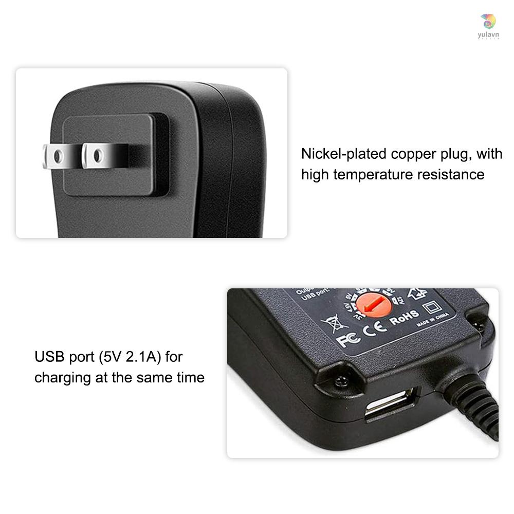 Bộ Chuyển Đổi Nguồn Điện AC Sang DC 30W Với Cổng USB 5V 2.1A 3V - 12V Với 8 Đầu Chuyển Đổi DC Dành Cho Gia Đình