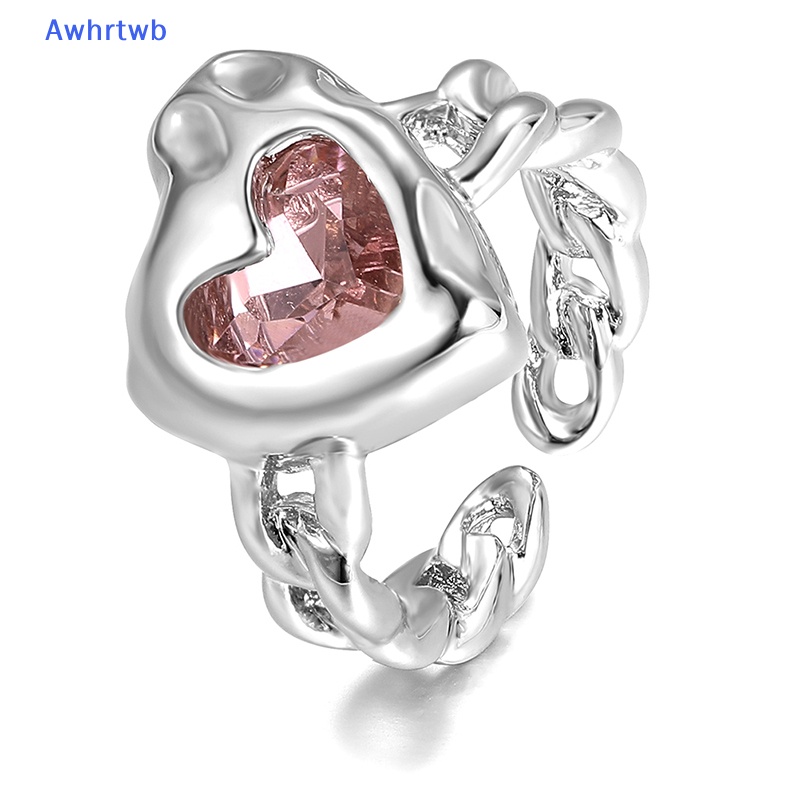 Nhẫn Hình Trái Tim Đính Pha Lê Hồng Phong Cách Harajuku 90s EMO Y2K Dành Cho Nữ Mới