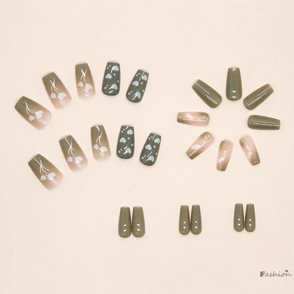 Bộ Móng Tay Giả Màu Xanh Lá Tự Nhiên Dùng Trang Trí Nhà Cửa DIY