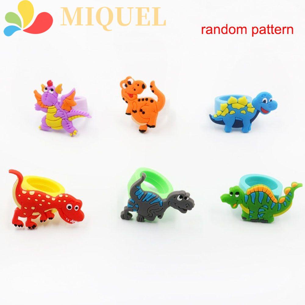 Set 6 Nhẫn Cao Su PVC Hình Khủng Long Hoạt Hình Dễ Thương