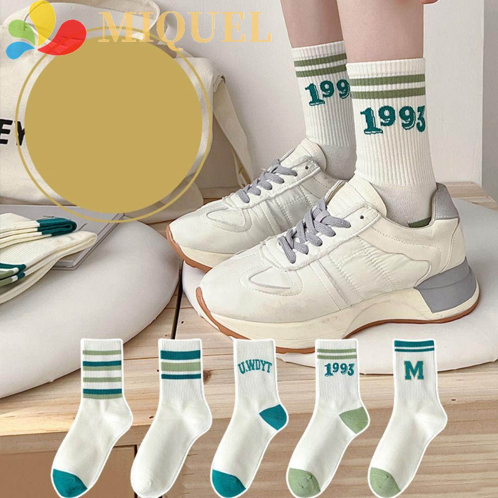 Vớ Cotton Cổ Cao Họa Tiết Kẻ Sọc Thoáng Khí Phong Cách Harajuku Cho Nữ